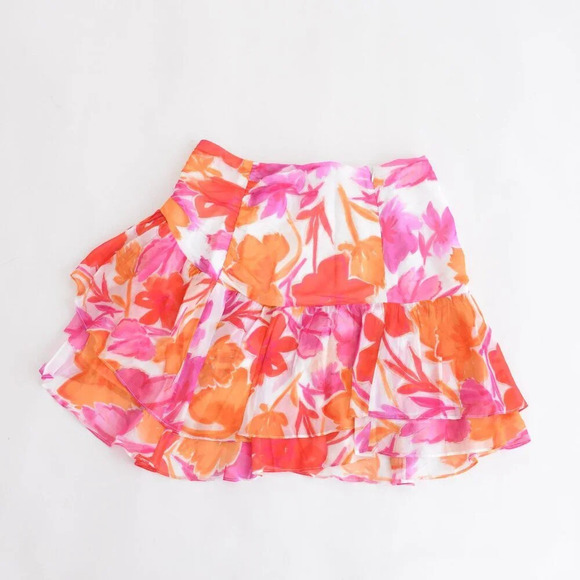 Milly Mira Paper Ruffled Floral Peony Mini Skirt In Orange Multi 8  NWT - Picture 10 of 14